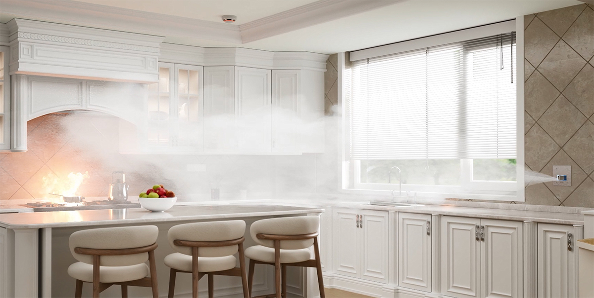 automist intelligent fire suppression system activating on kitchen fire